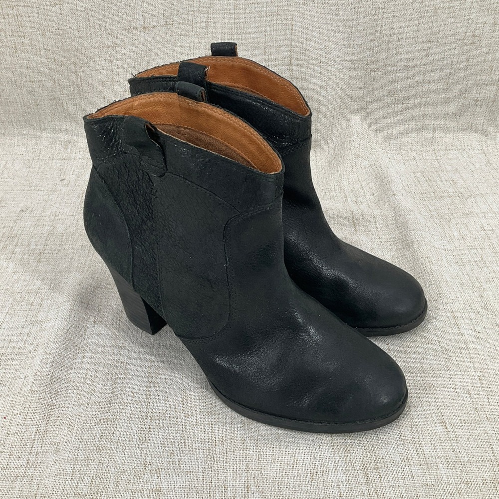 Clarks Ankle Boots Womens 9.5M Black Leather Western Boho Block‎ Heel 63157